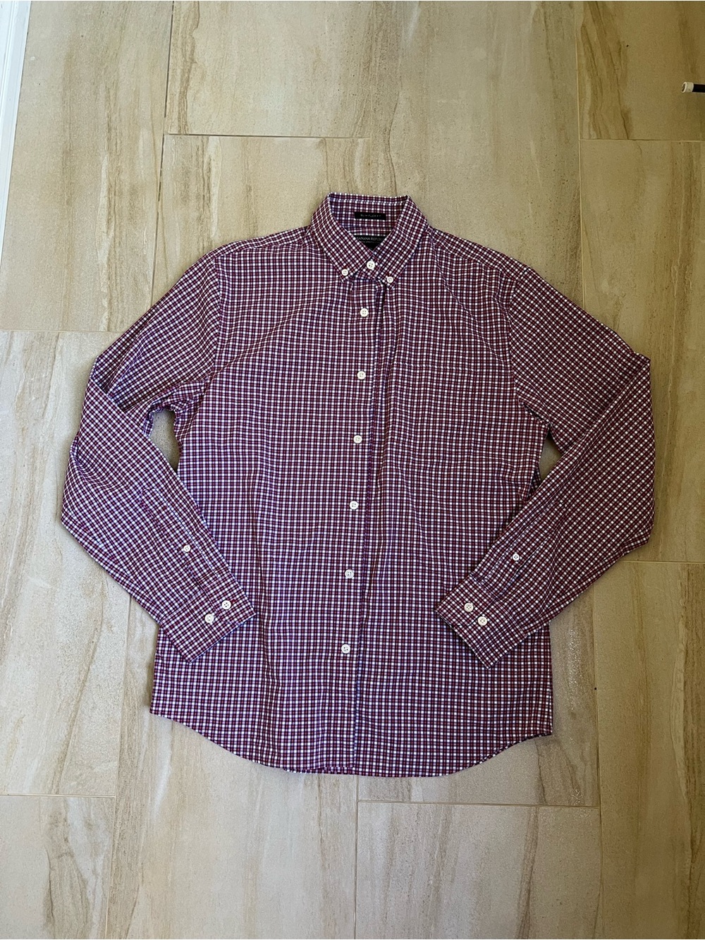 Banana Republic Men's Red and White Checked Button-Down Shirt